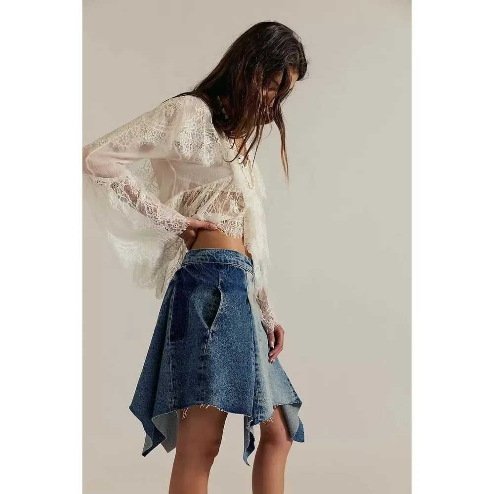 Free People - We The Free Wild River Handkerchief Skirt in Blue Denim Size 26 -S - Picture 4 of 7